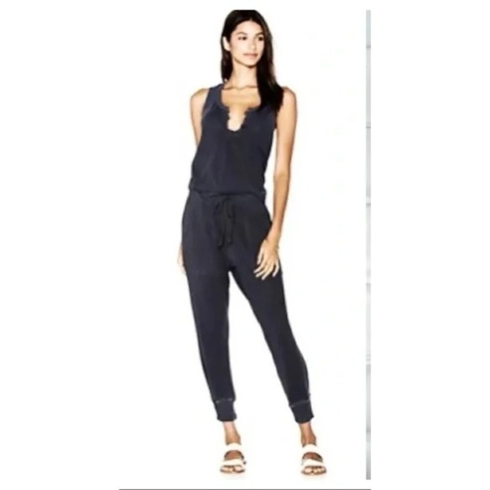 WILT Black Jumpsuit Racerback Tank Jogger Drawstring Drop Waist Size Small